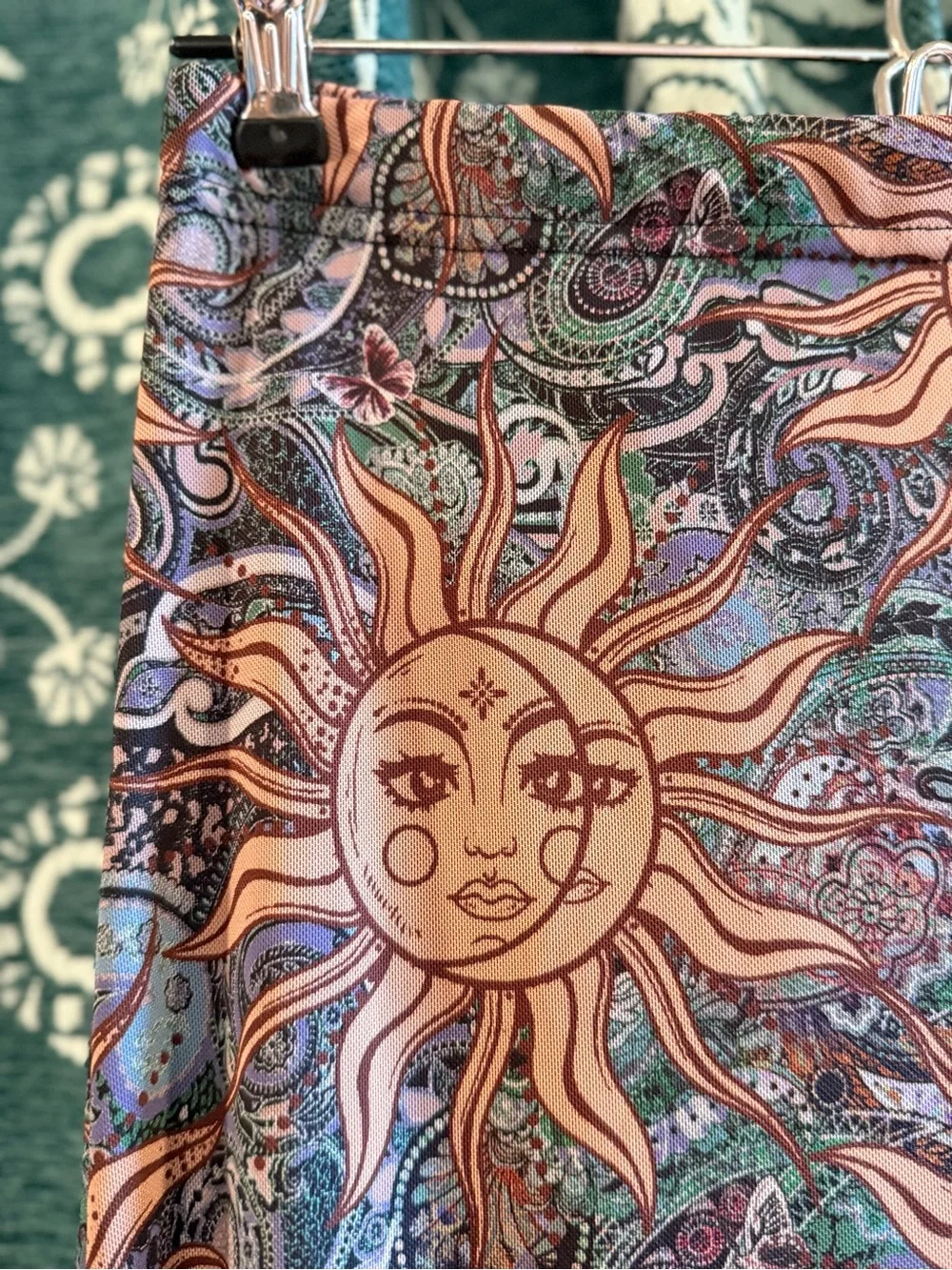 SHEIN MOD Sun Print Lettuce Trim Celestial Motif Maxi Skirt Medium - Picture 13 of 14